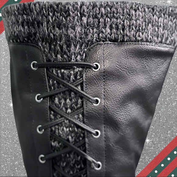 Torrid Black Faux Leather Sweater Criss-Cross Knee Boots Wide calf New in Box - Picture 5 of 13